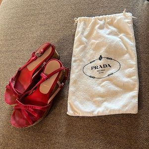 Prada Raso satin cork wedge sandal with cotton dust bag, as is